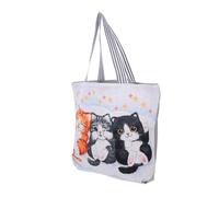 ibasenice Damen Schultertasche mit Besticktem Katzenmotiv Große Tote Bag aus Robustem Material Geräumig für Bücher und Alltag Vielseitige Umhängetasche für Schule Shopping und Reisen