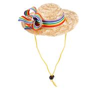ibasenice Dekorativer Haustier Strohhut für Katzen und Hunde mit Regenbogenband Verstellbarer Sonnenhut für Partys Hochzeiten und Fotoshootings für Sommer und Tägliches Tragen