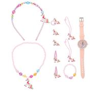 ibasenice Einhorngeschenk Satz Mädchen Uhr Armband Haarschmuck Silikon Quarzuhr Kinder Schmuckset Rosa