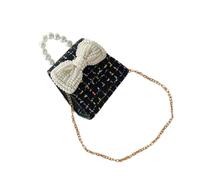 ibasenice Einzelne Schultertasche für Mädchen mit Schleife Perlengriff und Baumwoll Leinen Material Schwarze Kleine Kettentasche für Kinder Elegantes Accessoire für Kleine Mädchen