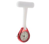 ibasenice Luminous Silikon Krankenschwester Taschenuhr mit Leuchtzeigern Praktische Damen Schwesternuhr für Pflegepersonal Medizinische Clip Uhr für Ärzte und Pflegekräfte Rot weiß