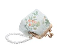 ibasenice Stitch Geldbörse mit Blumenstickerei Kleine Stoff-Clutch Besticktes Etui mit Schloss Münzfach Kosmetiktasche für Damen