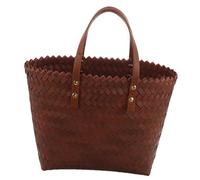 ibasenice Woven Tote Bag Damen Handgewebte Robuste PVC Strandtasche mit Braunen Pu-ledergriffen Modische Offene Struktur für Shopping und Freizeit Leichter Boho Shopper für Sommer