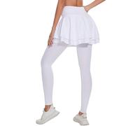 Ibeauti Damen Capri-Leggings mit LSF 50+, mit Rock, für Yoga, Golf, Tennis, mit Rock für Laufen, Workout, aktiv, White-Full, Groß
