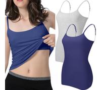 Ibeauti Damen-Mieder mit Büstenhalter, Baumwoll-Tanktop, verstellbare Spaghettiträger, Cami-Top, 3 Packungen, 2/Grau-Marineblau, Klein