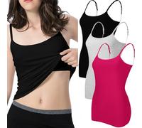 Ibeauti Damen-Mieder mit Büstenhalter, Baumwoll-Tanktop, verstellbare Spaghettiträger, Cami-Top, 3 Packungen, 3/Schwarz-Grau-Weinrot, Groß