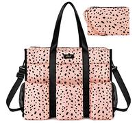 IBFUN Utility Tote Bag with 14/24 Pockets Zip Top Teacher Tote Bag for Teacher/Work Women, B3-l-pink Leopard, Large, Modern