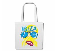Ibiza Cala Longa Sonnenbrille Urlaub Strand Holiday Palmen Mittelmeer Ozean New York City Amerika California USA Route Stoffbeutel Baumwolltasche Shopper Umhängebeutel 38x42cm lange Henkel Farbe Weiß