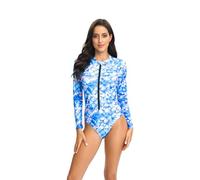 IBLUELOVER Badeanzug Damen Langarm Bademode mit Reissverschluss Sport Damenbadeanzug mit Cups Schwimmshirt UV Badeshirt Wassersport Strand Surfen Badebekleidung