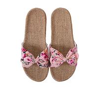 IBLUELOVER Damen Pantoletten Sommer Schuhe Fujimori Pantoffeln Blumen Slippers Leinen Flache Hausschuhe Hausschuhe Strand Komfort Sandalen Hausschuhe mit rutschfest Weiche Sohle (34/35 EU, Grau)