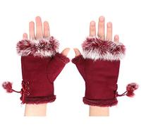 IBLUELOVER Handschuhe Fingerlos Damen Fausthandschuh Simuliertes Pelz Winterhandschuhe Suedette Einfarig Fäustlinge Handgelenk Handwärmer Touchscreen Smartphone Gloves Halbe Fingerhandschuhe
