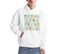 Ice Cream Cones Herren-Pullover, Kapuzenpullover, langärmelig, lässig, Sweatshirt mit Tasche für den täglichen Gebrauch, weiß, XXL
