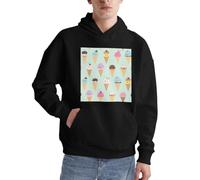 Ice Cream Cones Herren-Pullover, Kapuzenpullover, langärmelig, lässig, Sweatshirt mit Tasche für den täglichen Gebrauch, Schwarz , XXL