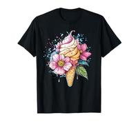 Ice Cream Floral Splash Fun Delightful Swirls Eistüten mit Blumenmuster, rosa Blumen T-Shirt