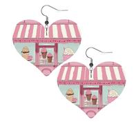 Ice Cream Store Ohrhänger aus Leder, für Damen, leichte Herz-Ohrringe, Schmuck, modischer Anhänger und Geschenk für Valentinstag, Geburtstag, Party, Rosa