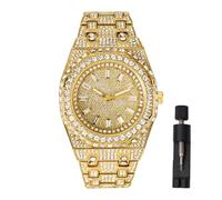 ICEDTAG Iced Out Bling Boss Herren-Armbanduhr, 43 mm, vergoldet, vergoldet, Hip-Hop-Luxus, funkelndes Labor, Diamant, Zirkonia, Baguette und präzises Quarzwerk, Geschenkbox im Lieferumfang enthalten