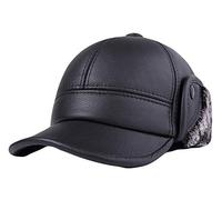 Icegrey Herren Leder Fliegermützen Mit Ohrenschutz Winter Kunstpelz Fleece Mützen Warm Kappe Schwarz XXL 60-61cm