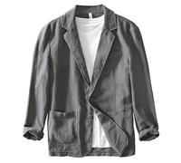 Icegrey Sakko Herren Baumwoll Leinen Regular Fit Schalkragen Anzugjacke 2 Knopf Jacke für Hochzeit Freizeit, Grey, XL