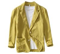 Icegrey Sakko Herren Baumwoll Leinen Regular Fit Schalkragen Anzugjacke 2 Knopf Jacke für Hochzeit Freizeit, Yellow, XL