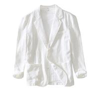 Icegrey Sakko Herren Baumwoll Leinen Regular Fit Schalkragen Anzugjacke 2 Knopf Jacke für Hochzeit Freizeit, White, S