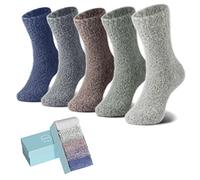 ICEIVY Flauschige Socken für Frauen - 5 Paare Warme Wolle Baumwolle Dick Stricken Vintage Casual Winter Mit Geschenk