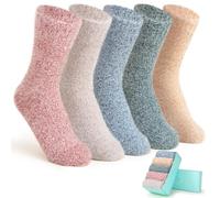 ICEIVY Flauschige Socken für Frauen 5 Paare warme Wolle Baumwolle Socken dick stricken Vintage Casual Winter mit Geschenk