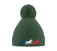 Icelandic Horse Islandpferde - Bommelmütze mit Stick - Bottle Green / Einheitsgröße