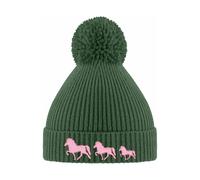 Icelandic Horse Islandpferde Bommelmütze mit Stick - Bottle Green / Einheitsgröße