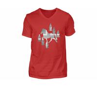 Icelandic Horse Islandpferde Herren V-Neck Shirt - Rot / XL