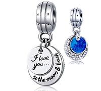 Ich liebe dich bis zum Mond und zurück Anhänger Charms, passen Pandora Valentinstag Armband, 925 Sterling Silber Blau Emaille I Love You to the Moon and Back Perlen, Geschenk für Paar/Braut/Oma
