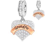 Ich liebe dich Opa Charms passt Pandora Vatertag Halskette/Armband, 925 Sterling Silber Pave Funkeln Klar CZ Herz Grandpa Anhänger Perlen, Geschenke für Opa/Großeltern/Geburtstag