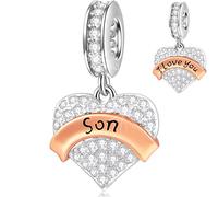 Ich liebe dich Sohn Charms passt Pandora Muttertag Armband/Halskette, 925 Sterling Silber Pave Funkelnd Klar CZ Son Anhänger Perlen, Geschenke für Godson/Junge/Abschluss