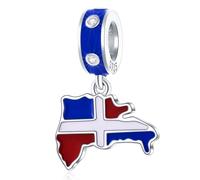 Ich liebe Dominikanische Republik Flagge Charm Anhänger, fit Pandora Reisearmband, 925 Sterling Silber Emaille Dominica Karte baumeln Perlen, Geschenk für Freunde/Puerto Rico Halskette/Urlaub