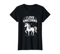 Ich Liebe Einhörner Rainbow Fantasy Fun Preisgünstiges Grafik-T-Shirt, Damen, Schwarz, L