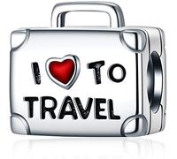 Ich liebe es zu reise Koffer Charms passen Pandora Frau Armband, 925 Sterling Silber Handtasche Red Heart Emaille I Love to Travel Suitcase Charm, Geschenke für beste Mama/Oma/ersten Muttertag