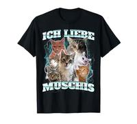 Ich Liebe Muschis Katzen Meme T-Shirt Damen Schwarz Cartoon T-Shirt Klein EU S Kurzarm Klassisch Crew-Kragen Klassische Passform