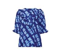 ICHI Atelier RÊVE IRIDAH SS Damen Kurze Bluse Kurzarm Rundhals Bluse mit Knopfleiste und Volant-Details Bordürenverzierung Regular Fit, Größe:38, Farbe:Surf The Web (193952)