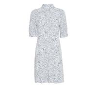 ICHI IHAYA Damen Blusenkleid Kleid Hemdkragen Umlegekragen V-Auschnitt Regular fit, Größe:42, Farbe:Della Robbia Blue Dot AOP (203006)