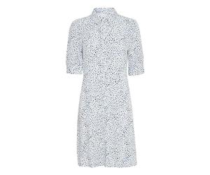 ICHI IHAYA Damen Blusenkleid Kleid Hemdkragen Umlegekragen V-Auschnitt Regular fit, Größe:42, Farbe:Della Robbia Blue Dot AOP (203006)