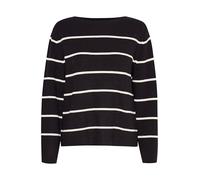 ICHI IHBOSTON Damen Strickpullover Feinstrick Pullover Pulli mit Rundhals Streifenmuster Loose fit, Größe:L, Farbe:Meteorite Almond Milk Stripe (203847)