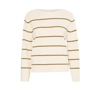 ICHI IHBOSTON Damen Strickpullover Feinstrick Pullover Pulli mit Rundhals Streifenmuster Loose fit, Größe:L, Farbe:Almond Milk WLizard Stripe (203849)