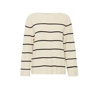 ICHI IHBOSTON Damen Strickpullover Feinstrick Pullover Pulli mit Rundhals Streifenmuster Loose fit, Größe:L, Farbe:Almond Milk Black Stripe (203332)