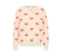 ICHI IHBRIELLE LS2 Damen Strickpullover Pullover Pulli Rundhals 43% Polyester, 35% Acryl, 22% Nylon Loose fit, Größe:M, Farbe:Oatmeal w. Hot Coral (203204)