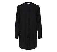 ICHI IHCELLANI Long SH2 Damen Lange Bluse Langarm Lange Bluse mit langem Arm Loose Fit mit verdeckter Knopfleiste Stehkragen mit einem Knopf, Größe:42, Farbe:Black (194008)