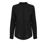 ICHI IHCELLANI SH Damen Lange Bluse Langarm Basicbluse mit kleinem Stehkragen Abgerundeter Saum mit Knopfleiste Regular Fit, Größe:38, Farbe:Black (194008)
