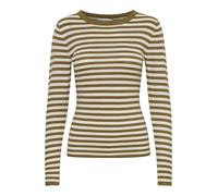 ICHI IHDIANE Damen Langarmshirt Strickpullover Feinstrick Pullover mit Rundhals Gemustert Slim fit, Größe:M, Farbe:Lizard/Almond Milk Stripe (203326)