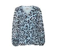 ICHI IHELLY MS Damen Lange Bluse Langarm Florale Plissee-Bluse mit verkürzten Ärmeln und elastischen Bündchen V-Ausschnitt Regular Fit, Größe:40, Farbe:Little Boy Blue Leo Print (201893)