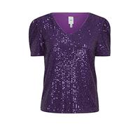 ICHI IHFAUCI S2 Damen Kurze Bluse Kurzarm Pailettenbluse mit V-Ausschnitt Regular Fit, Größe:S, Farbe:Violet Indigo (193750)