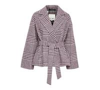 ICHI IHJANNET Damen Übergangsjacke Kurzmantel Jacke mit Bindegürtel Reverskragen loose fit, Größe:38, Farbe:Black Brushed Chek (203547)