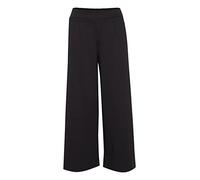 ICHI IHKATE SUS WIDE PA Damen Hose Stoffhose mit Stretch gerader Schnitt Elastikbund Crop Länge, Größe:XL, Farbe:Black (194008)